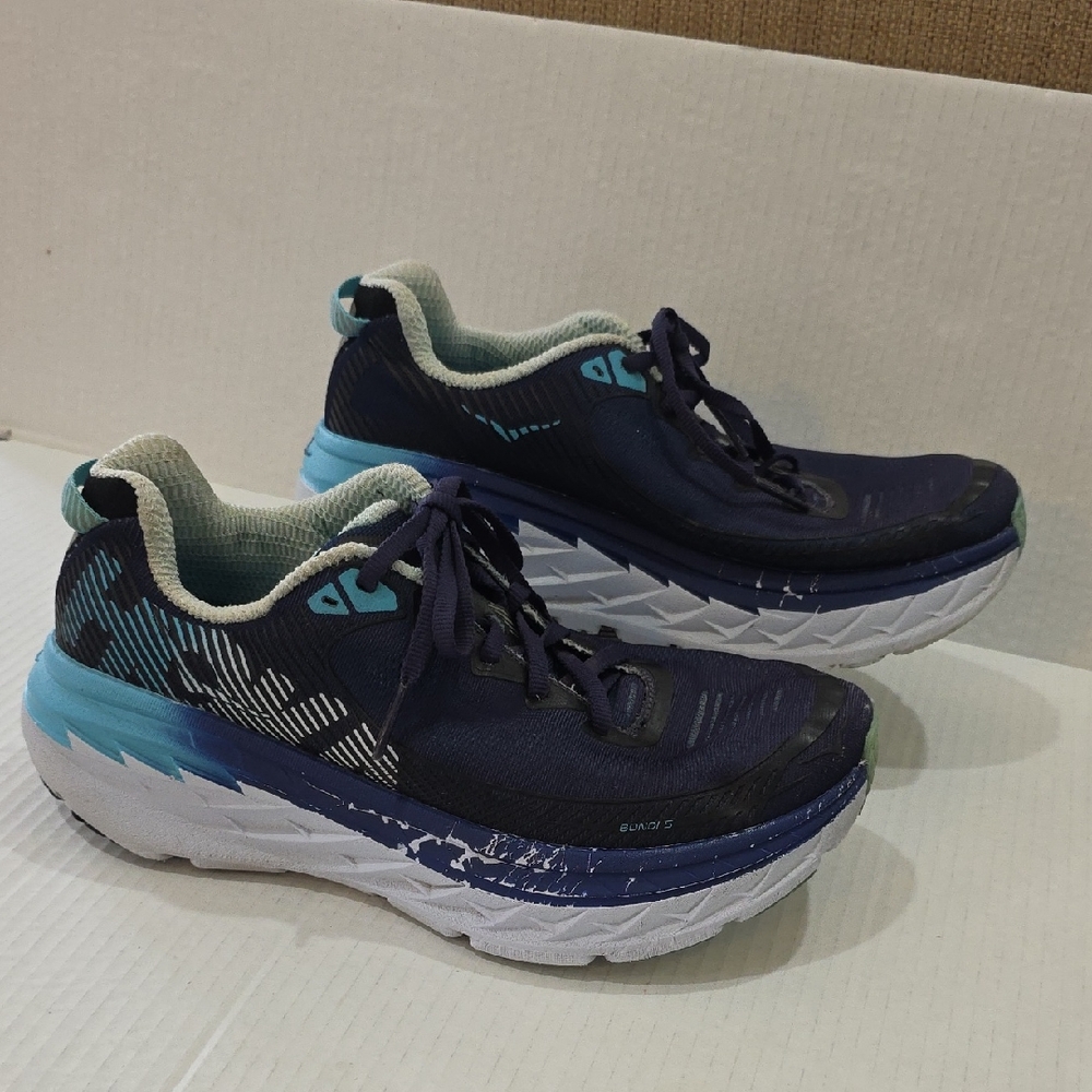 Hoka Bondi 5 Womens Navy and Blue Athletic Sneakers Size 10 D Wide